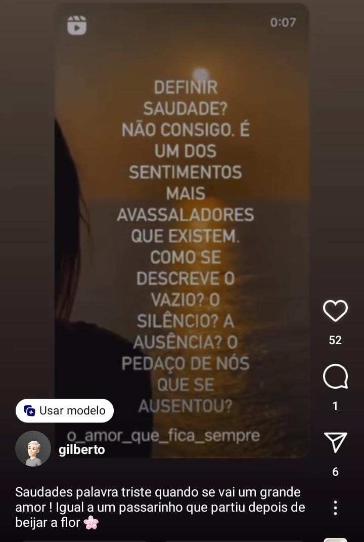 Gilberto Elias faz post (Reprodução/Instagram)