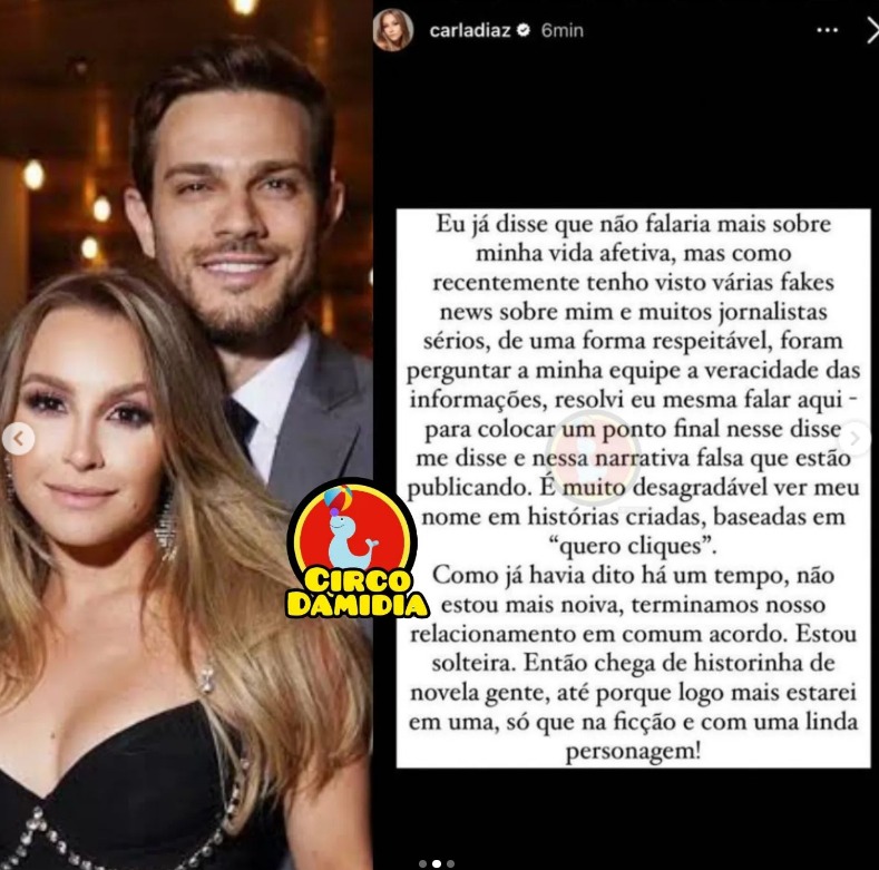 Post Carla Diaz negando reconciliação com Felipe Becari (Reprodução/Instagram)
