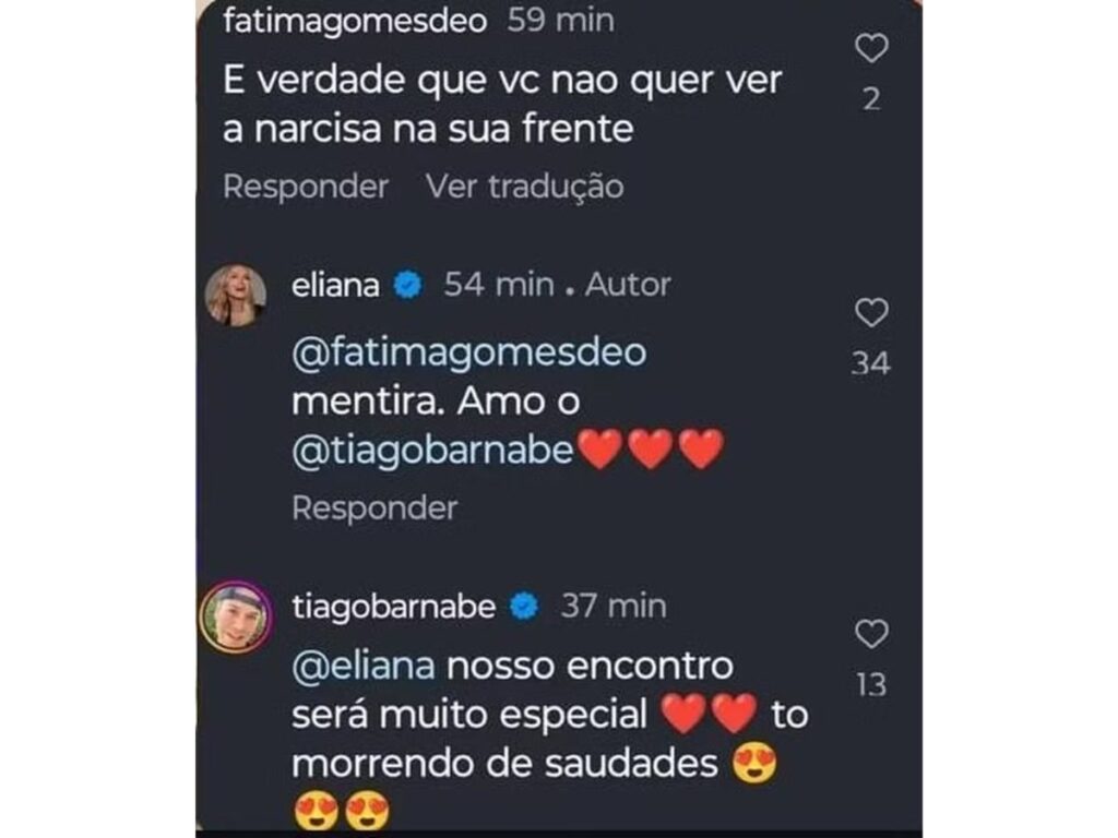 Eliana falou sobre relação com Tiago Barnabé (Foto: Reprodução/Redes Sociais)